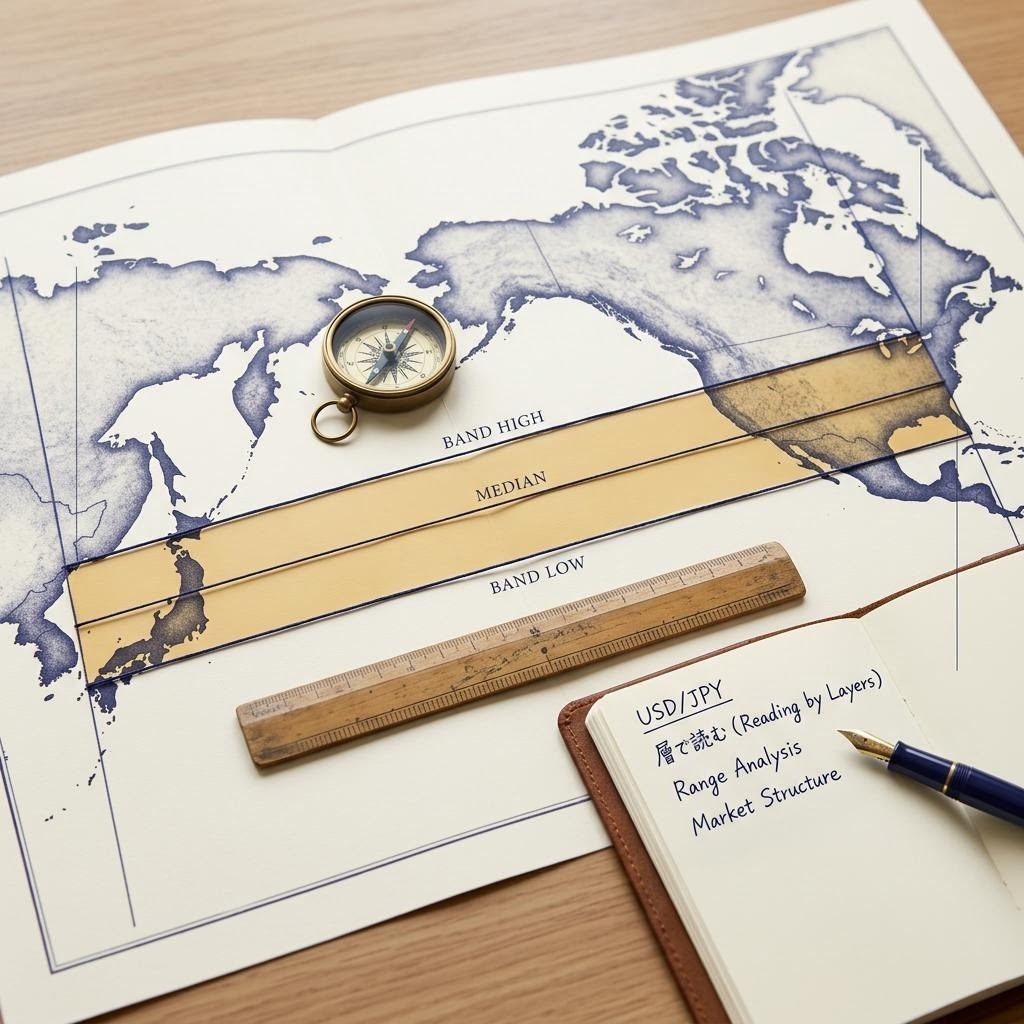 ドル円 現在のレンジを示すエディトリアル写真